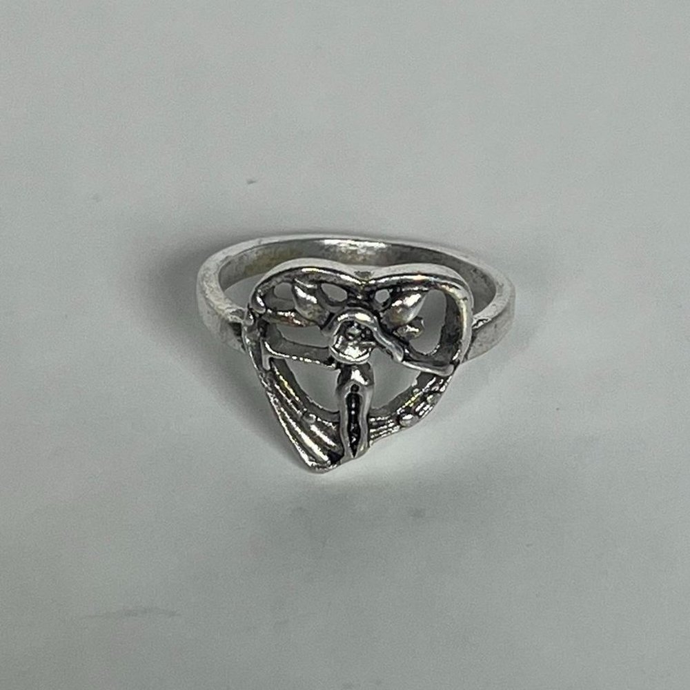 Y2K Silver Heart Angel Ring